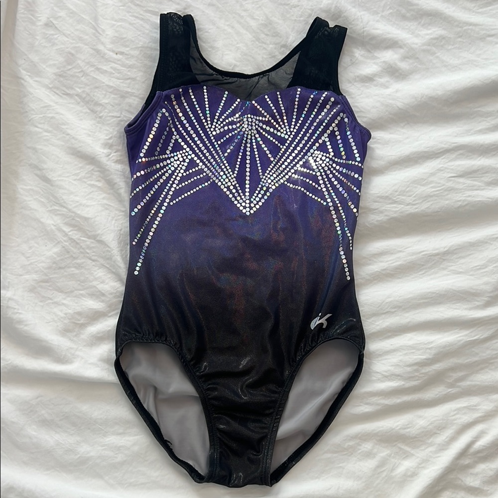 GK Purple & Black Rhinestone Leotard